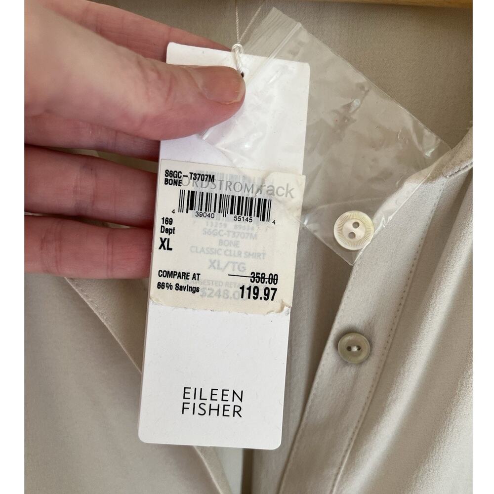 NWT Eileen Fisher XL Silk Georgette Shirt Top Flowy Casual Coastal Classic $248 - Picture 5 of 8